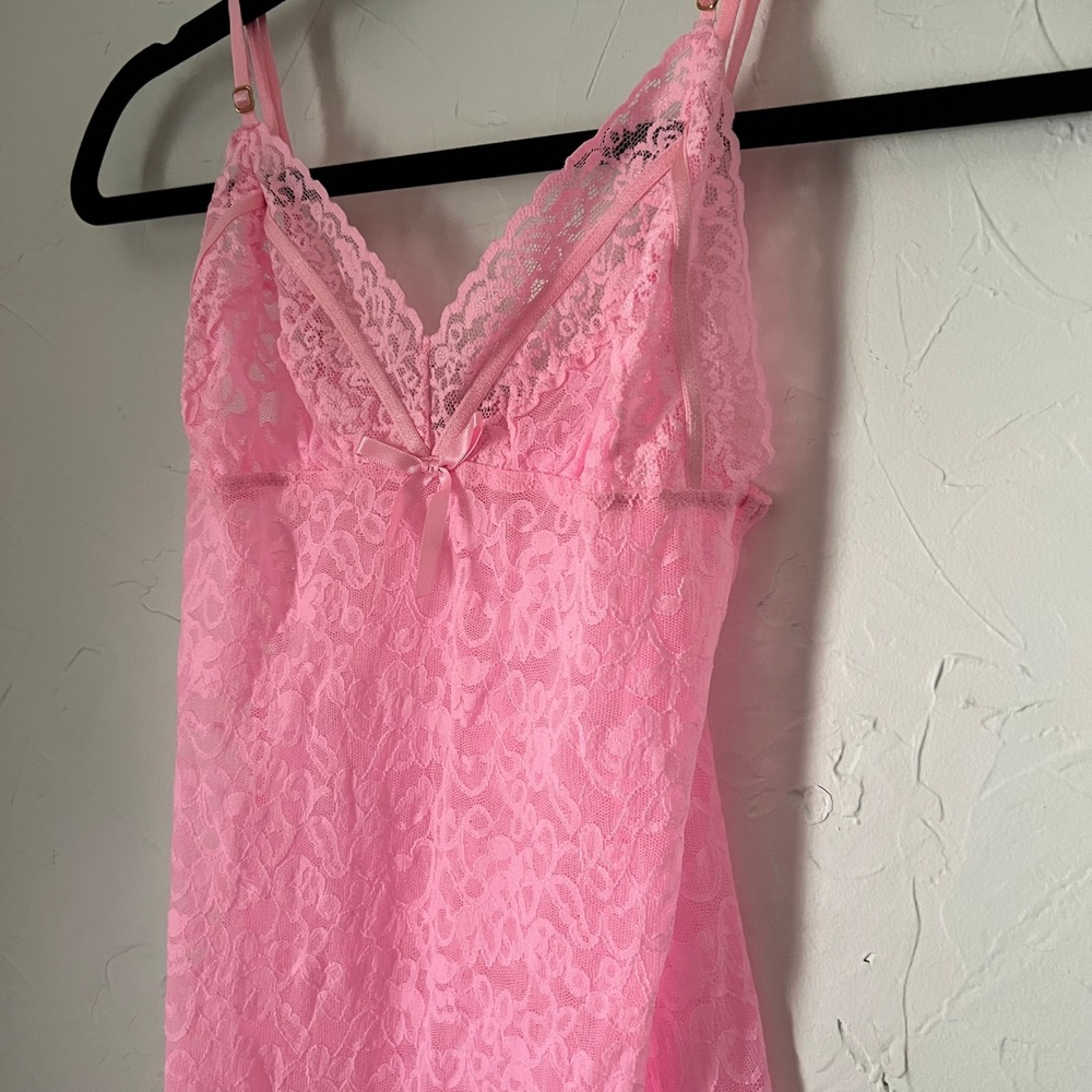 Victoria's Secret Pink Lace Babydoll y2k Coquette Lingerie Slip Dress Dollcore M - Picture 10 of 14